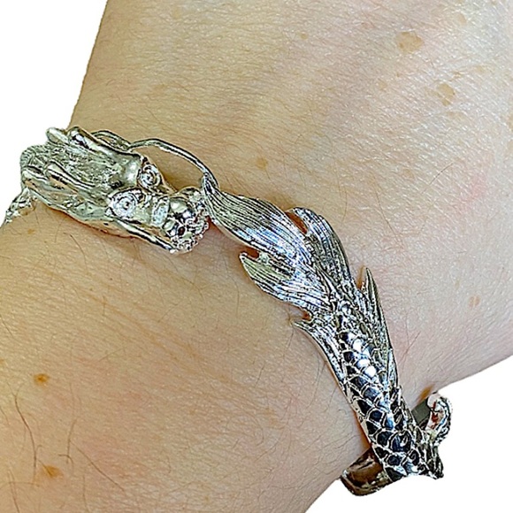 Sterling Silver Dragon Bangle Bracelet - Picture 9 of 10